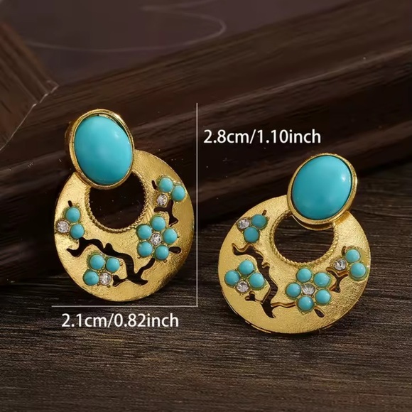 Elegant Gold and Turquoise Earrings - Picture 4 of 5